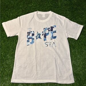 Bape White Tee with Blue Camo BAPE STA Logo